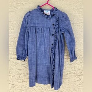 Shrimp & Grits Girls Chambray Ruffle Dress 3T Boutique Cotton